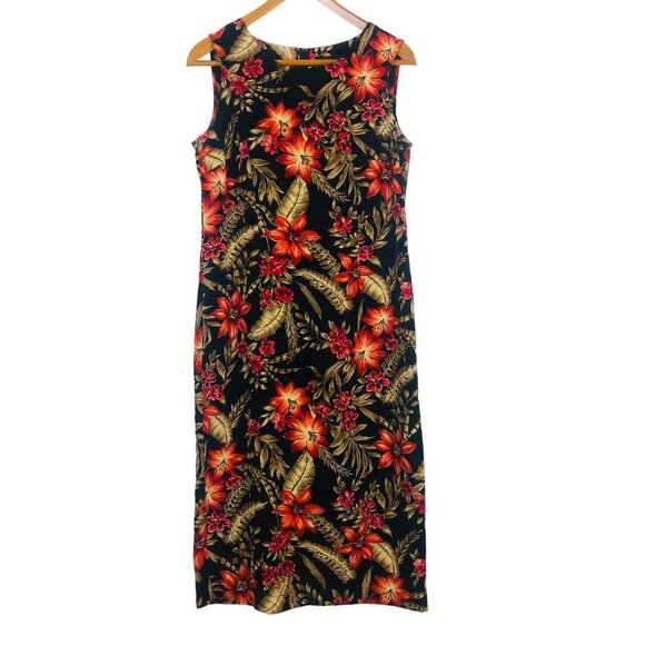 Sag Harbor Shift Midi Dress Med? Sleeveless Floral Color Pop Black Orange Gold - Picture 1 of 8
